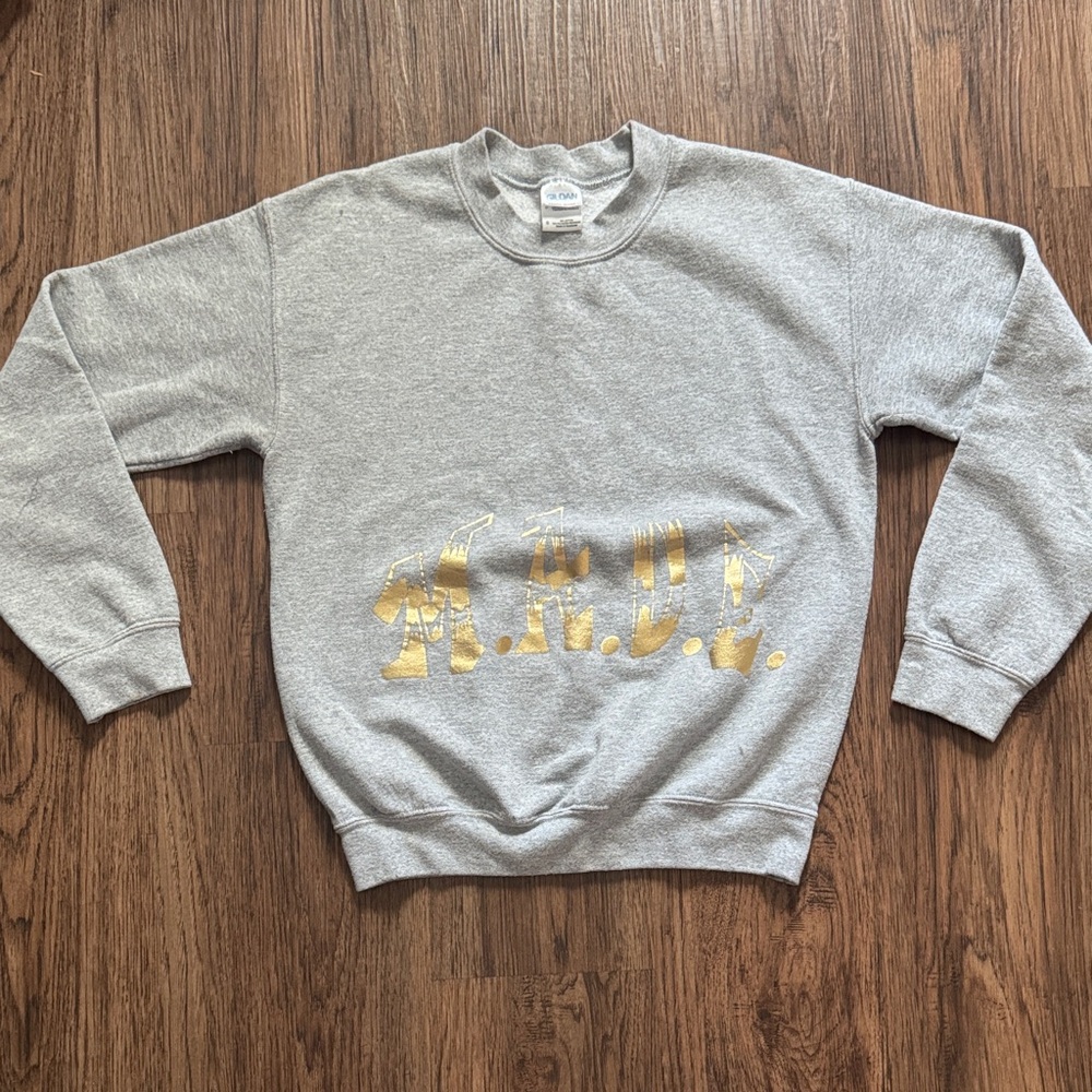 Gildan Gray Crewneck Sweater with Gold Design